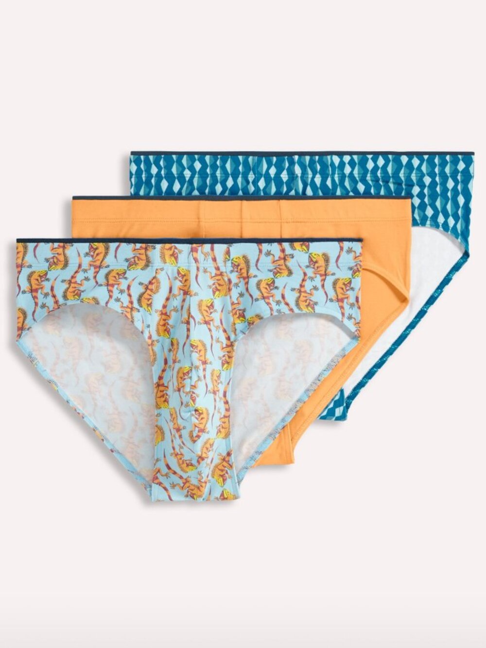 Jockey Men's 3-Pack Bikini Briefs – Iguana Light Blue, Orange, Teal Pattern